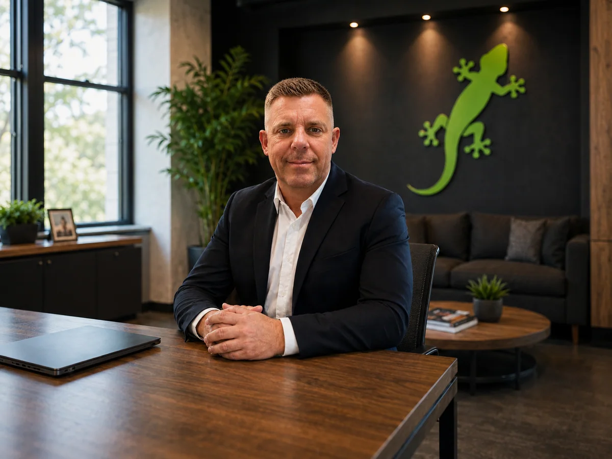 Founder of Lizard Media Group in a modern office